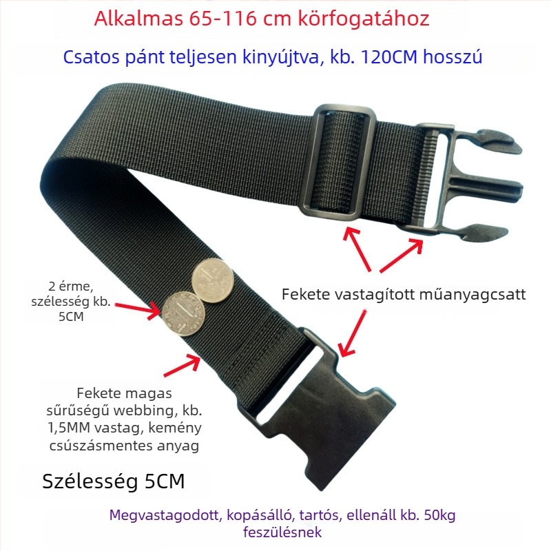 Csatos típusú poggyászheveder – megerősített csomagolási és bővítő heveder, 1000D polipropilén, ősz 2024