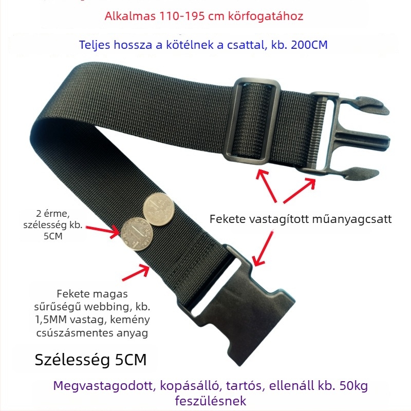 Csatos típusú poggyászheveder – megerősített csomagolási és bővítő heveder, 1000D polipropilén, ősz 2024