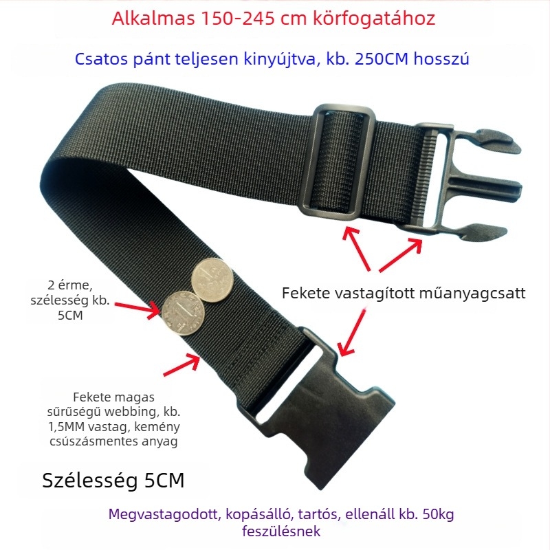 Csatos típusú poggyászheveder – megerősített csomagolási és bővítő heveder, 1000D polipropilén, ősz 2024