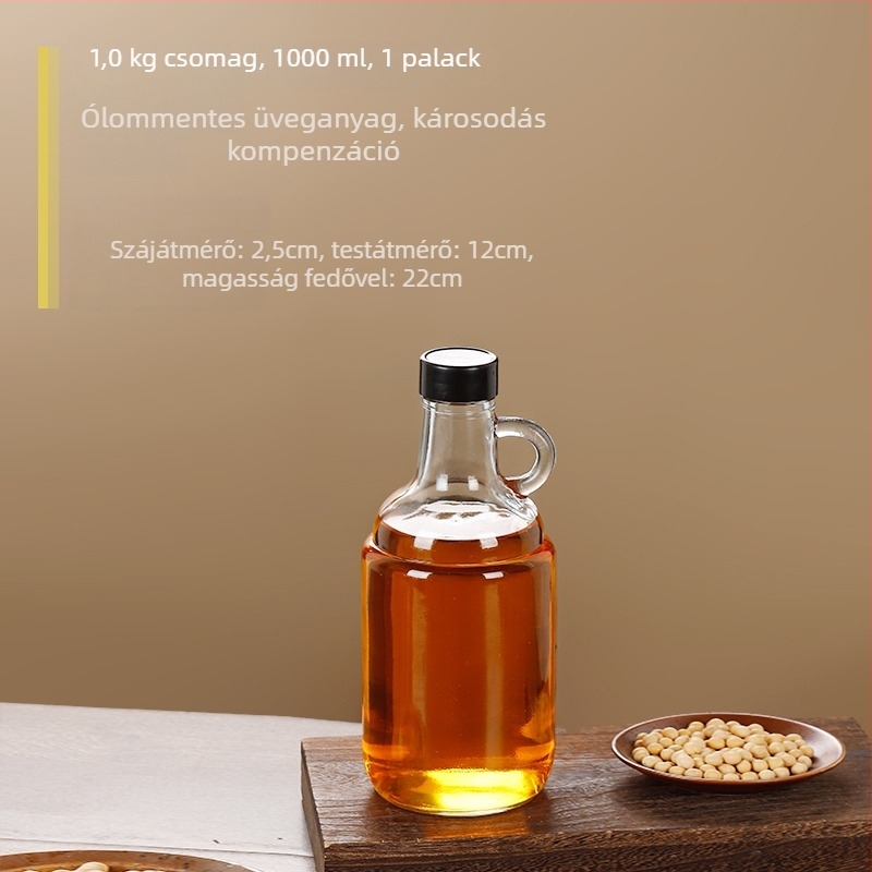 Üvegből készült olajtartály zárófedéllel, élelmiszer-minőségű, szezáolaj és teaolaj számára, automatikus nyitás-zárás