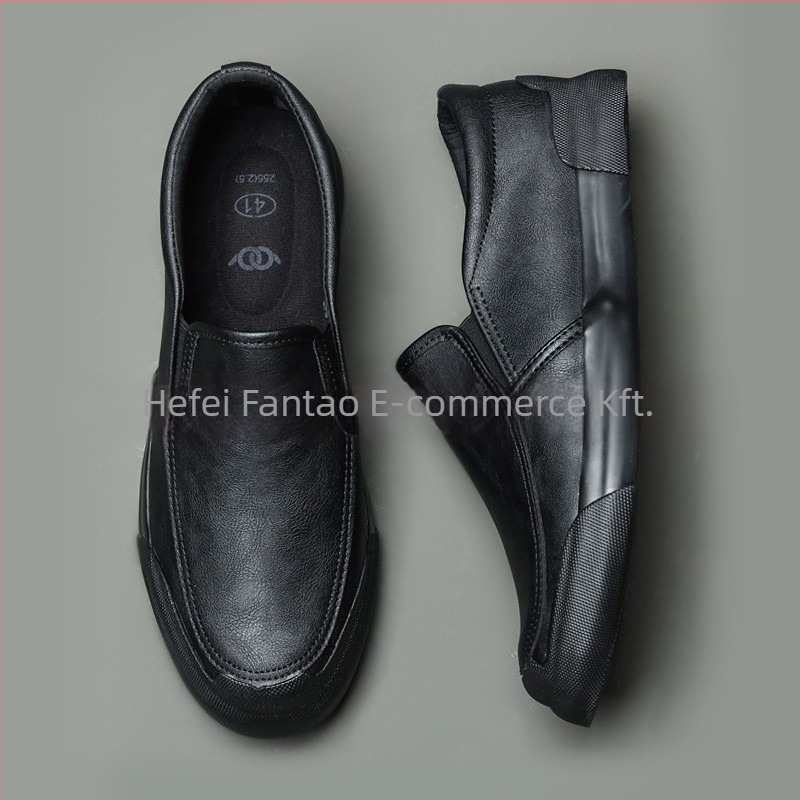 Férfi kényelmes slip-on loafer cipő, PU felsőrész, gumi talp, kerek orr, alacsony sarok (1–3 cm), négy évszakos viselet