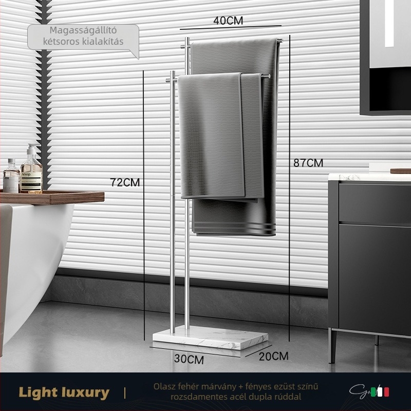 Padlóra álló törölközőtartó, 304 rozsdamentes acélból, fúrás nélküli, 15 kg teherbírás, egy- vagy kétszintes, elektroplattált felülettel