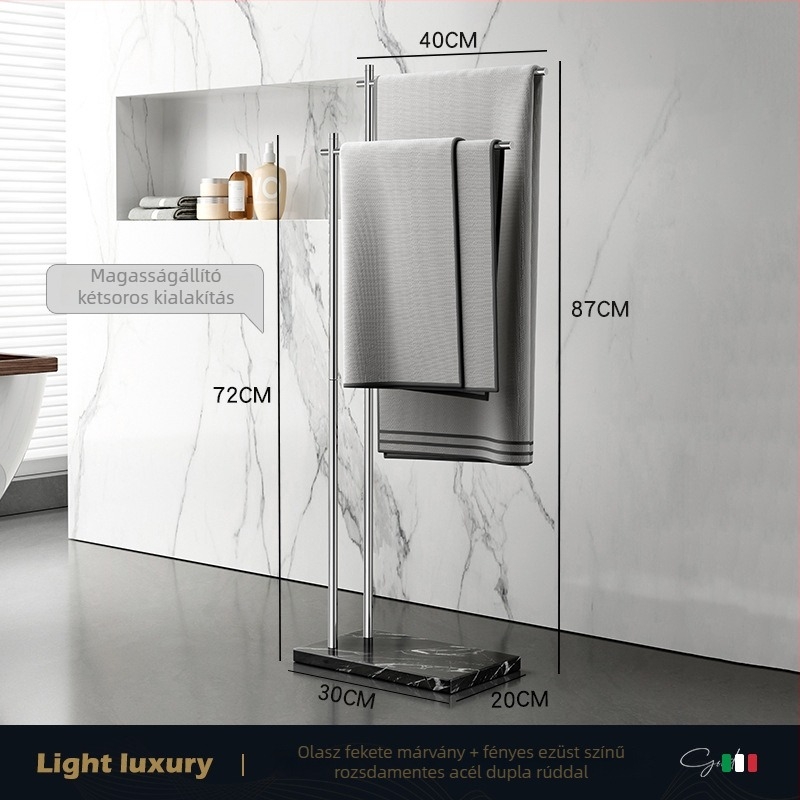 Padlóra álló törölközőtartó, 304 rozsdamentes acélból, fúrás nélküli, 15 kg teherbírás, egy- vagy kétszintes, elektroplattált felülettel