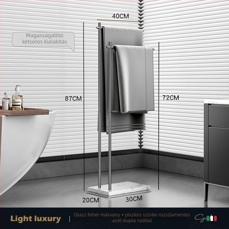 Padlóra álló törölközőtartó, 304 rozsdamentes acélból, fúrás nélküli, 15 kg teherbírás, egy- vagy kétszintes, elektroplattált felülettel