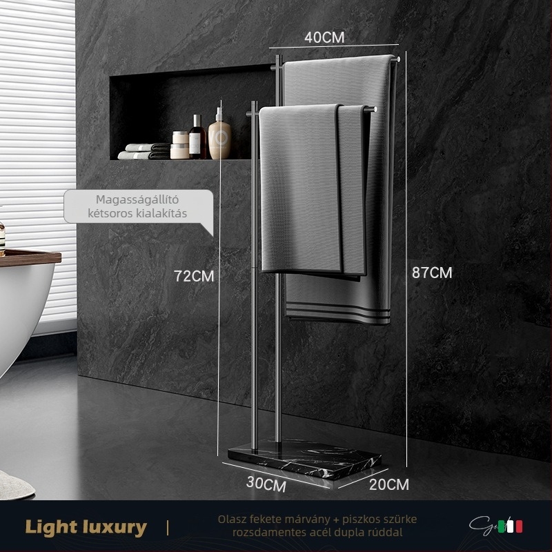 Padlóra álló törölközőtartó, 304 rozsdamentes acélból, fúrás nélküli, 15 kg teherbírás, egy- vagy kétszintes, elektroplattált felülettel