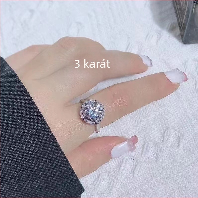 Női gyűrű — réz, Moissanite utánzat gyémánt, geometriai dizájn, gyémántkezelés