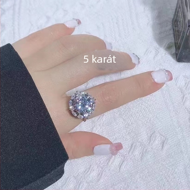 Női gyűrű — réz, Moissanite utánzat gyémánt, geometriai dizájn, gyémántkezelés