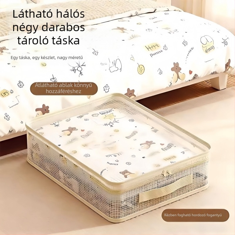 Átlátszó PVC tároló táska, kocka alakú, összecsukható, gardrób rendezésére és ágyneműtárolásra (utazás, smink, hálószoba)