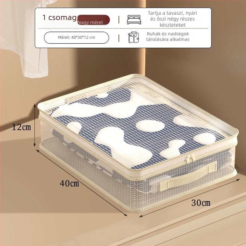 Átlátszó PVC tároló táska, kocka alakú, összecsukható, gardrób rendezésére és ágyneműtárolásra (utazás, smink, hálószoba)