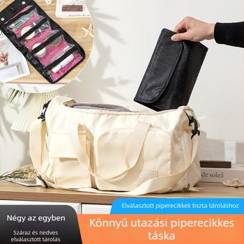 Sminkes táska A1966, leválasztható, összecsukható kialakítás, kézitáska-stílusú, nem pamut textil, zárt zárás, utazáshoz ideális