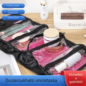 Sminkes táska A1966, leválasztható, összecsukható kialakítás, kézitáska-stílusú, nem pamut textil, zárt zárás, utazáshoz ideális