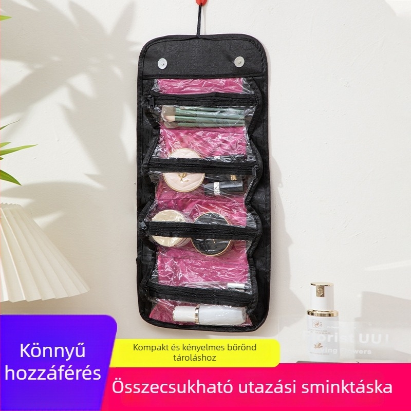 Sminkes táska A1966, leválasztható, összecsukható kialakítás, kézitáska-stílusú, nem pamut textil, zárt zárás, utazáshoz ideális
