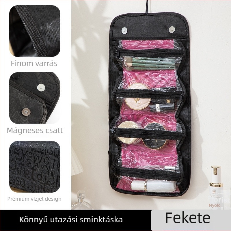 Sminkes táska A1966, leválasztható, összecsukható kialakítás, kézitáska-stílusú, nem pamut textil, zárt zárás, utazáshoz ideális