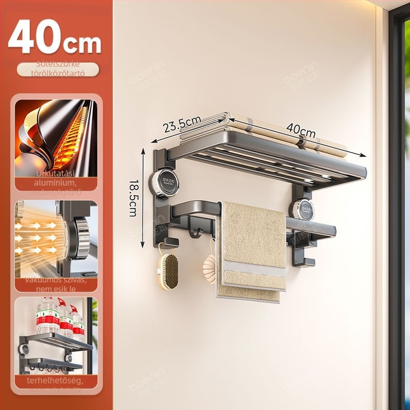 Space Aluminum Suction Cup törölközőtartó - összecsukható, fúrás nélküli, 2 rétegű fürdőszoba, CE tanúsítvány