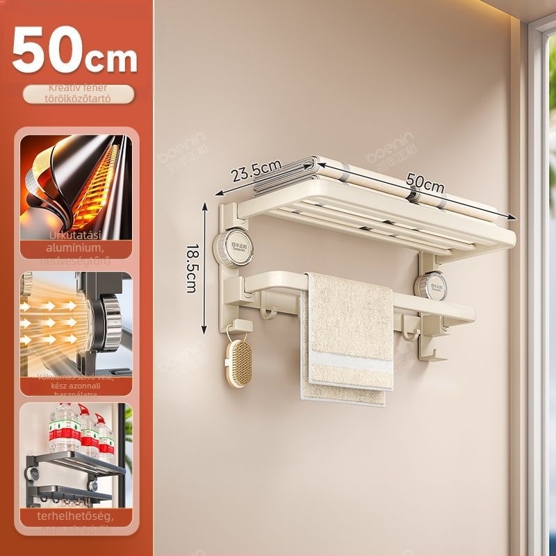 Space Aluminum Suction Cup törölközőtartó - összecsukható, fúrás nélküli, 2 rétegű fürdőszoba, CE tanúsítvány