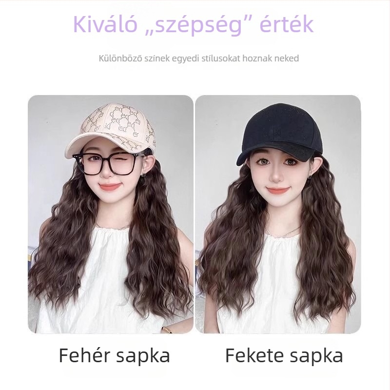 Őszi–téli egyszemélyes paróka hosszú, hullámos tincsekkel és strasszos sapkával