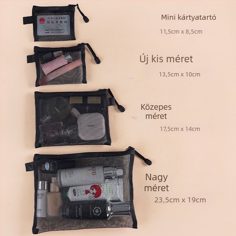 Átlátszó hálós kozmetikai táska, hordozható, autóba szerelhető, nagy kapacitású sminktároló, japán stílus