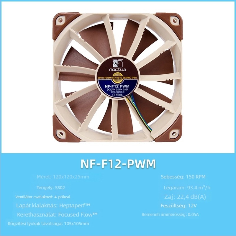 Owl F12/P12 sor PC ház ventilátora, PWM intelligens hőmérséklet-vezérléssel, 5V, 1500 RPM, SSO2 csapágy