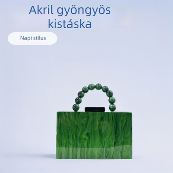 Akril gyöngyökkel díszített kézitáska - doboz alakú, mágneses zár, telefonzseb, függőleges négyszögletes forma