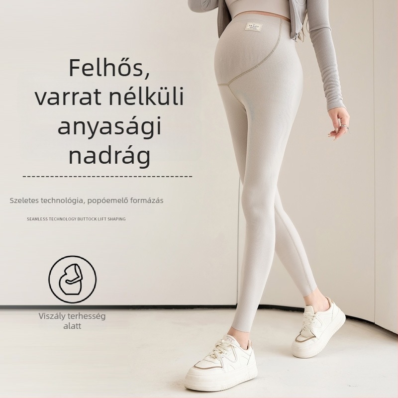 Varrat nélküli kismama leggings magas derékkal a has támogatására – vastag anyag, poliészter 70–80% és spandex legfeljebb 30%, nagy rugalmasság