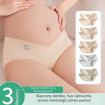 V-alakú alacsony derekú kismama bugyi, has-támogató, 100% pamut, antibakteriális ágyéktáj, A osztály, minden terhességi szakaszra