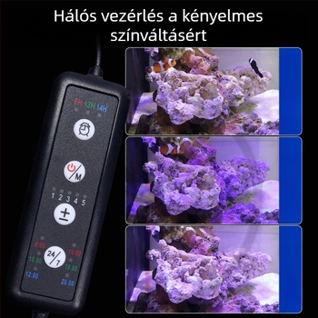 Korallzátony akvárium lámpa mély-tengeri spektrummal, UV-aktivált fluoreszcens fehérje, 12W alumíniumötvözet, okos funkció