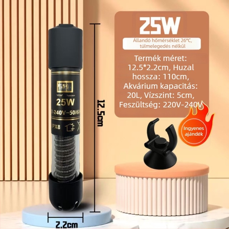 Akváriumi fűtőpálca, automatikus állandó hőmérséklet, üvegtest, 25W/50W