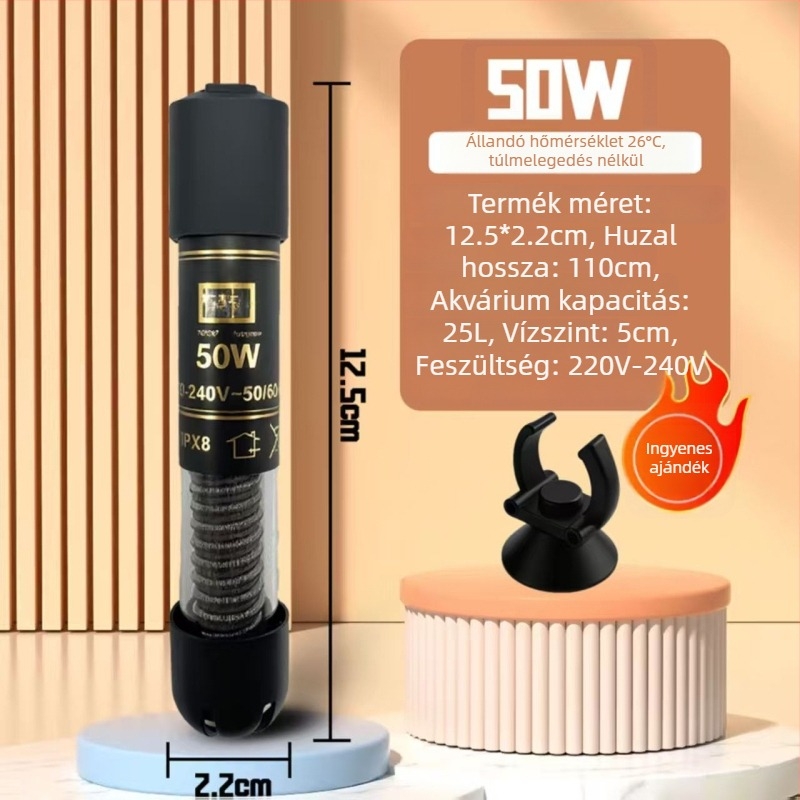 Akváriumi fűtőpálca, automatikus állandó hőmérséklet, üvegtest, 25W/50W