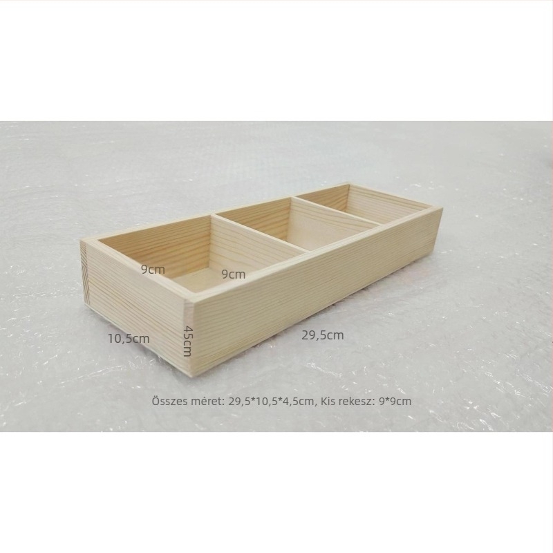 Fából készült, többrácsos tároló doboz négyszögletes rekeszekkel, asztali használatra, 18 literes kapacitás, testreszabható, autóba szerelhető