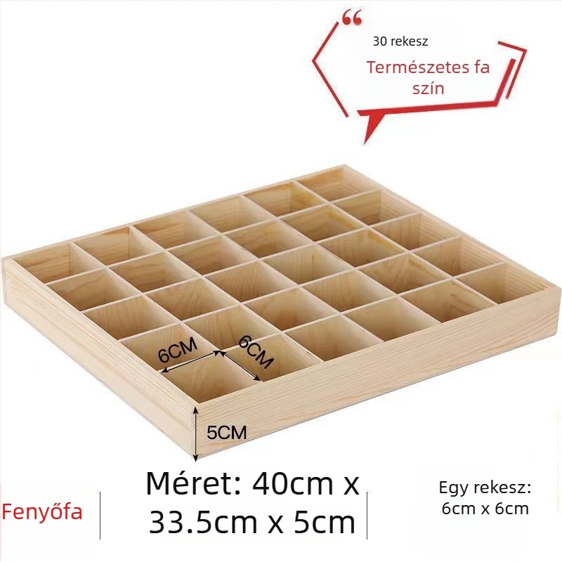 Fából készült, többrácsos tároló doboz négyszögletes rekeszekkel, asztali használatra, 18 literes kapacitás, testreszabható, autóba szerelhető