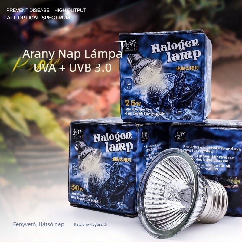 Mini hüllőnaplámpa UVA/UVB 3.0 szárazföldi és vízi teknősök számára, kalcium-kiegészítő, 25W