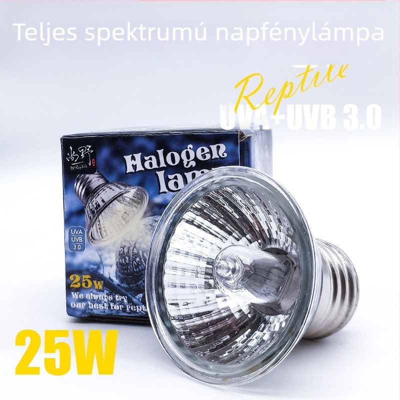 Mini hüllőnaplámpa UVA/UVB 3.0 szárazföldi és vízi teknősök számára, kalcium-kiegészítő, 25W