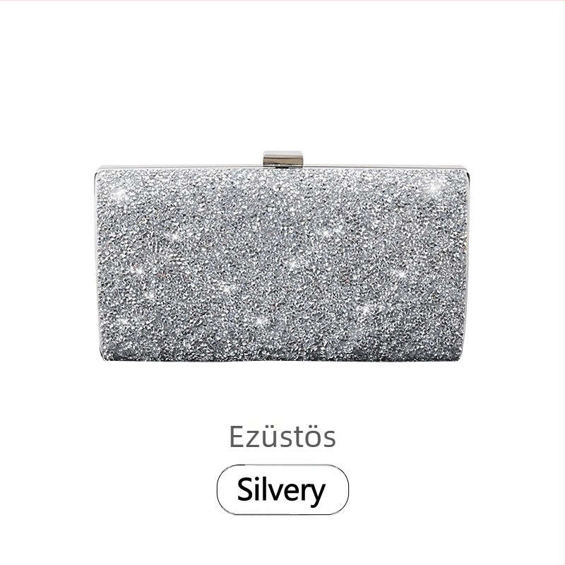 PU gyémántdíszítésű kis négyszögletes clutch, csattal, poliészter bélés