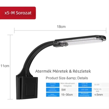 Akváriumi LED-clip lámpa vízi növények neveléséhez – 5W, műanyag, modell X3