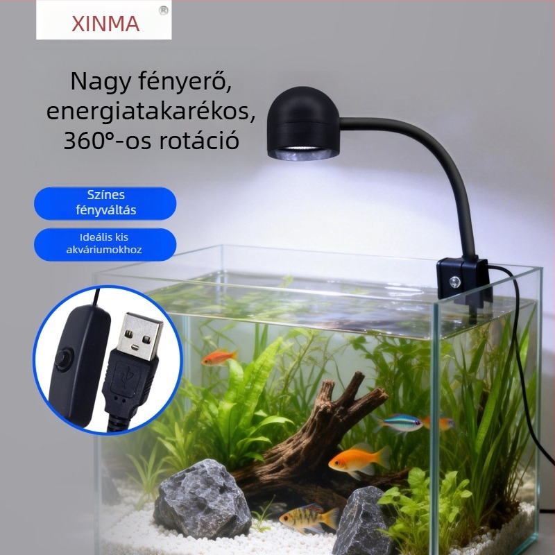 USB klipszes akváriumi lámpa, teljes spektrumú (2W, PVC, Xinma)