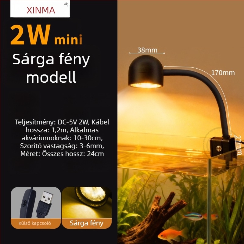USB klipszes akváriumi lámpa, teljes spektrumú (2W, PVC, Xinma)