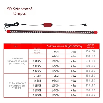 Koi- és sárkányhalak akvárium LED fénye, 5 sor LED, 240° ultra széles vetület, 30–80W