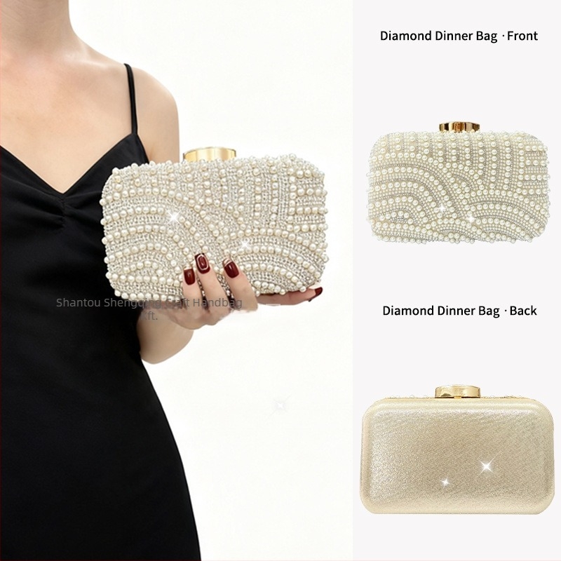 Kézzel készített gyöngyös Cheongsam clutch táska, vízszintes négyzetes alak, mágneszár, érett elegáns stílus, 2025 tavasz