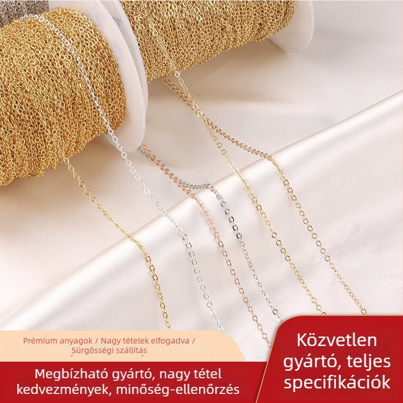 Aranyozott golyógyöngyös lánc, vékony platt O-kapocs, 14K/18K aranyozás, rézmag, elektroplakálású ékszer DIY-hez