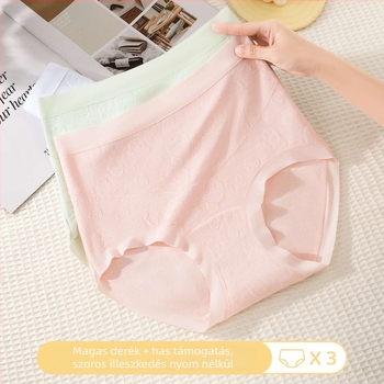 Kismama alsónemű, magas derekú, légáteresztő és antibakteriális, 95–100% pamut, pamut bélés a szeméremnél, minden terhességi szakaszra