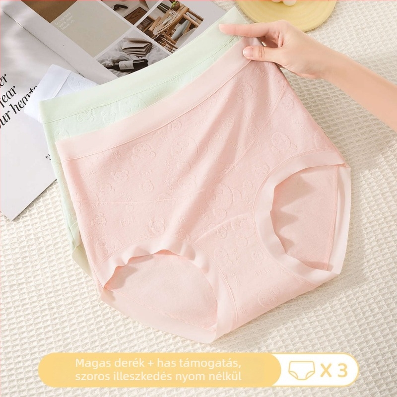 Kismama alsónemű, magas derekú, légáteresztő és antibakteriális, 95–100% pamut, pamut bélés a szeméremnél, minden terhességi szakaszra