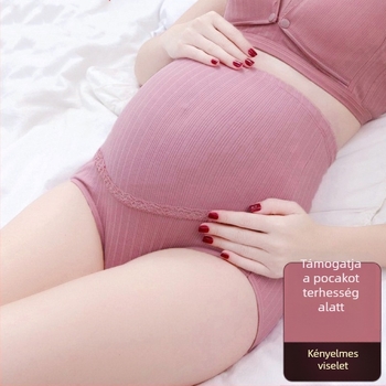 Kismama magas derekú, lélegző, varrat nélküli pamut alsónemű, dupla has támogatás