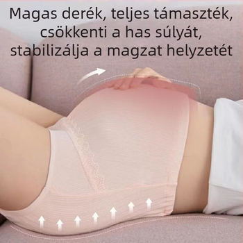 Kismama magas derekú, lélegző, varrat nélküli pamut alsónemű, dupla has támogatás