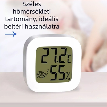 Akváriumi hőmérő, vízálló, nagy pontosságú, kettős digitális kijelző, falra szerelhető, külső szenzor a hőmérséklethez és a páratartalomhoz