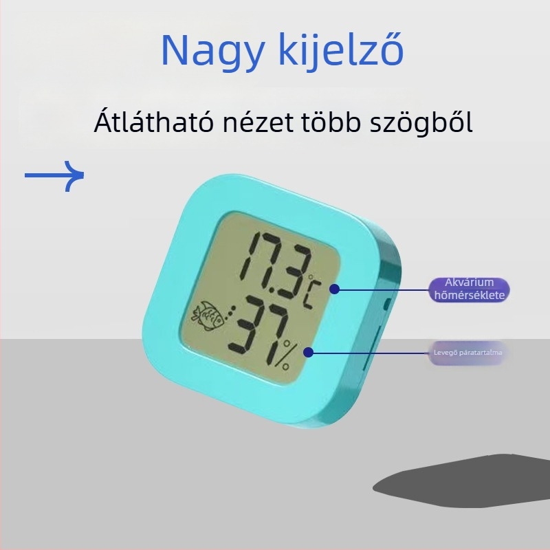 Akváriumi hőmérő, vízálló, nagy pontosságú, kettős digitális kijelző, falra szerelhető, külső szenzor a hőmérséklethez és a páratartalomhoz