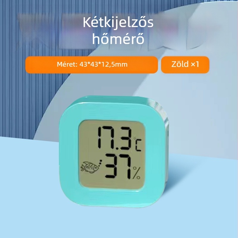 Akváriumi hőmérő, vízálló, nagy pontosságú, kettős digitális kijelző, falra szerelhető, külső szenzor a hőmérséklethez és a páratartalomhoz