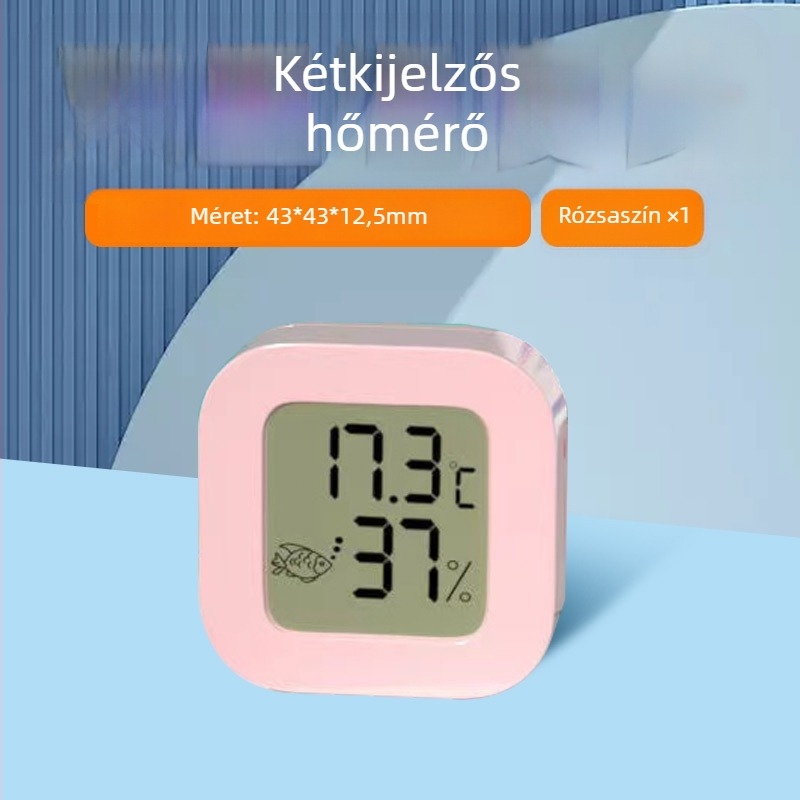 Akváriumi hőmérő, vízálló, nagy pontosságú, kettős digitális kijelző, falra szerelhető, külső szenzor a hőmérséklethez és a páratartalomhoz