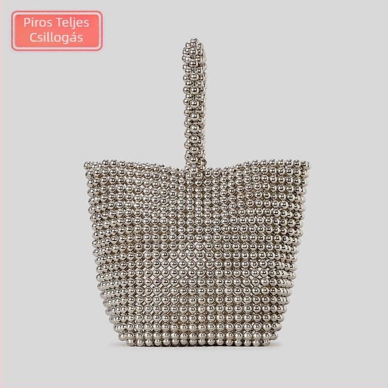 Akril Beaded keresztpántos táska, függőleges négyzet alakú, nyitott felső, belső cipzáras zseb