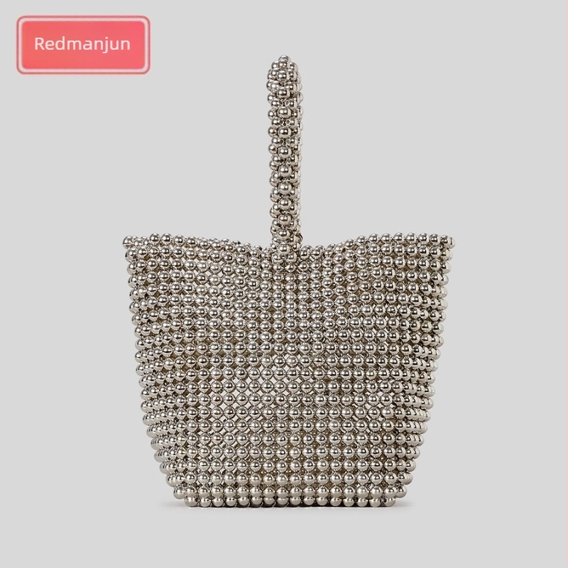 Akril Beaded keresztpántos táska, függőleges négyzet alakú, nyitott felső, belső cipzáras zseb