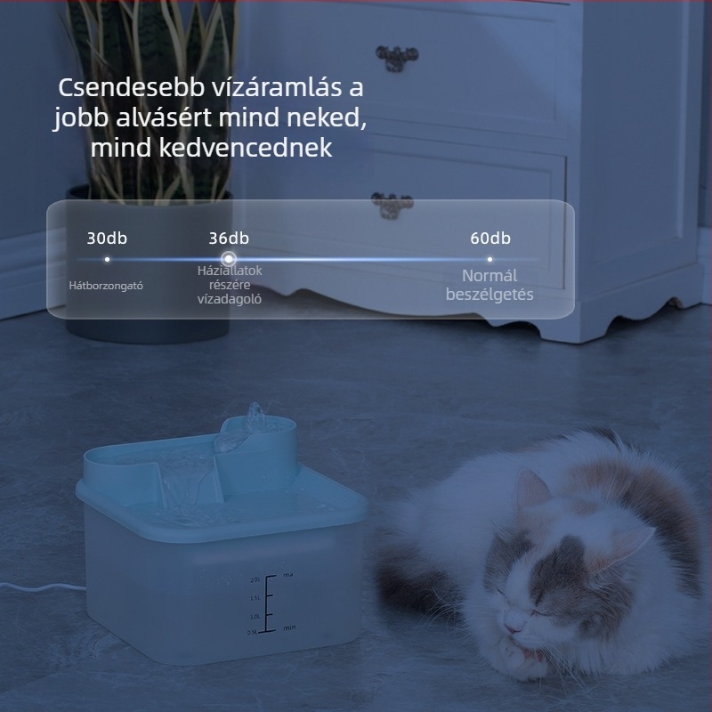 BY104 Kisállat víz adagoló szétválasztható dizájnnal, intelligens keringés, csendes működés, kutyáknak és macskáknak, 530 g